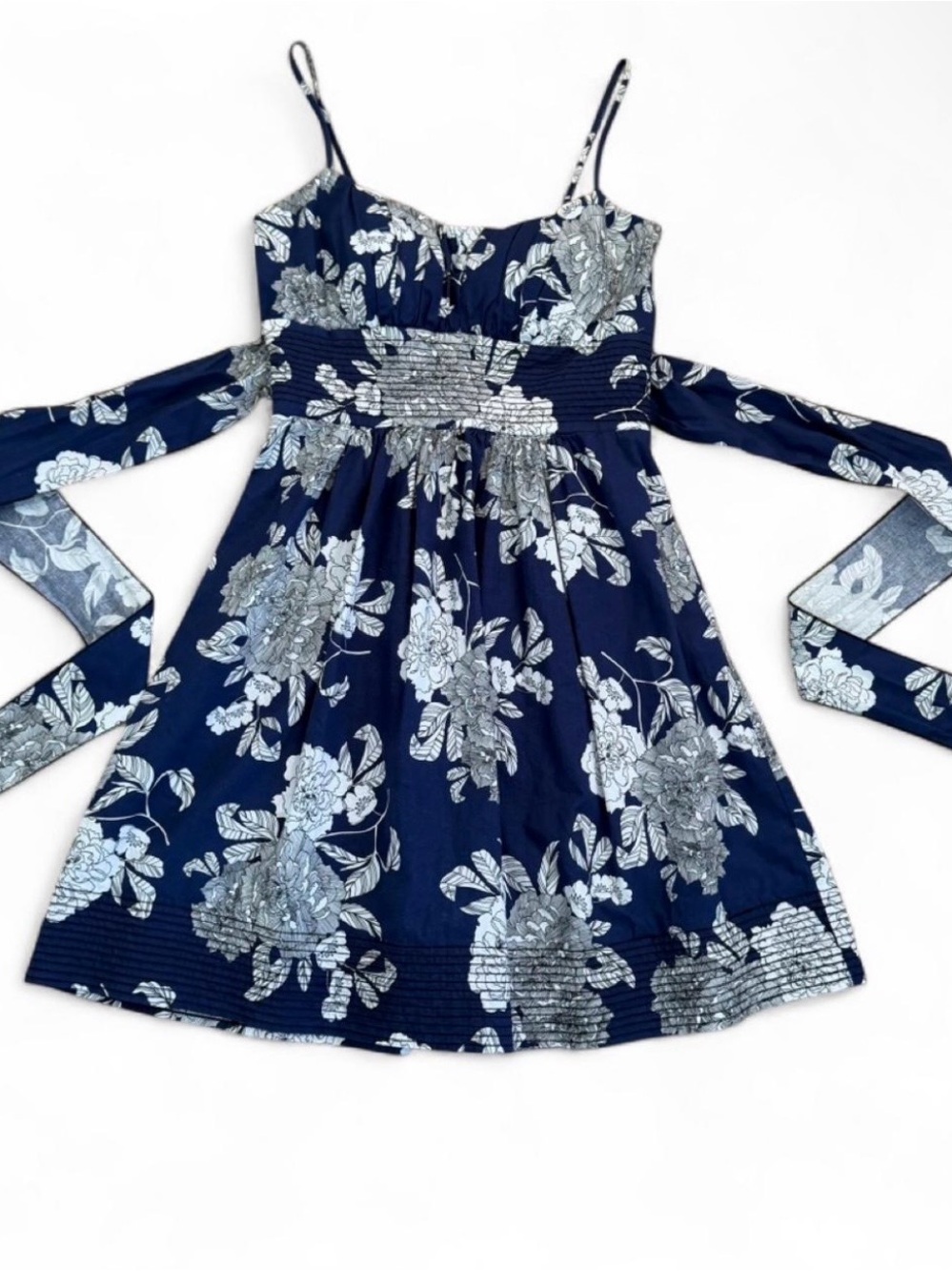 B Darlin Navy Floral Spaghetti-Strap Mini Dress with Tie Sash